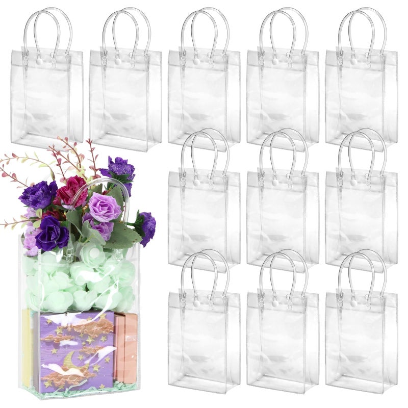 BadenBach 24 PCS Small Clear Gift Bags with Handle51 x 75 x 28Cute Transparent Plastic Gift Wrap Bags Reusable Clear Party Favor Goodie Bag for Boutique Wedding Birthday Party Christmas